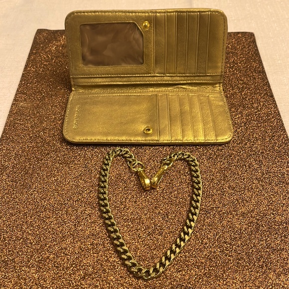 Michael Kors gold sequin shoulder bag chain wallet clutch new - Picture 8 of 14